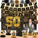 50th Birthday Decorations for Men Women,27PCS 1974 Banner Decorations,Including 1974 Banner,9 Honeycomb Topper,50 Balloons,Anniversary Card,Cheers to 50 Years Banner,7 Hanging Swirl,6 Paper Poms,Sash