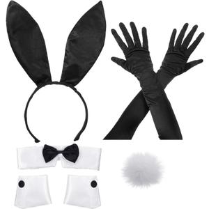 Zhanmai Bunny Costume Set - Including Ear Headband, Cuffs and Tail Accessory for Easter Party (Black)