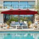 SUPERJARE 15FT Outdoor Umbrella for Patio, Double sided Pool Umbrellas with Fade Resistant Canopy, Large Table Umbrella for Deck, Market, Backyard - Burgundy(No Base)