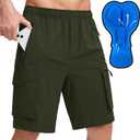 Bikewa Men's Mountain Bike Shorts 3D Padded Loose-fit Biking Riding Cycling Bicycle Biker Shorts Zipper Pockets (Large, Army Green)