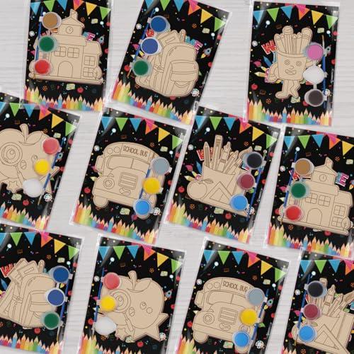 SYUCVQI Back to School Wooden Crafts Set for Kids (12 Pcs) - First Day of School Gifts for Student Coloring Ornament Crafts for Welcome Back to School DIY Classroom Activities Games Supplies