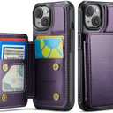 Vinich for iPhone 15 Wallet Case with Card Holder, RFID Blocking Credit Slots Kickstand Shockproof Phone Cover for Women Men, Purple