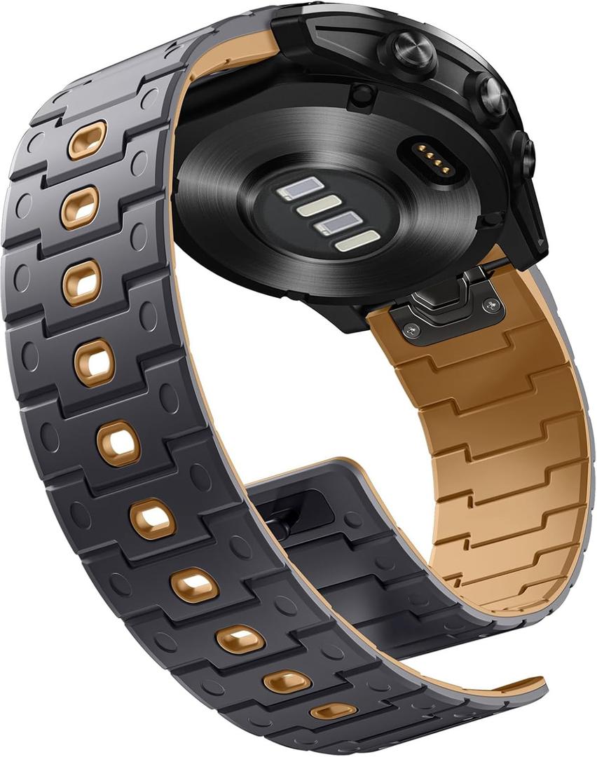 Bandletic Compatible with Garmin Fenix 6X/7X Band, 26mm Quickfit Soft Silicone Magnetic Watch Band Replacement for Fenix 8 51mm/7X 6X Pro/5X Plus/3/Instinct 2X/Enduro/Tactix/Descent MK2i Smartwatches (Anthracite Gray/Ochre)