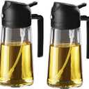 TrendPlain 16oz/470ml Glass Olive Oil Sprayer for Cooking - 2 in 1 Olive Oil Dispenser for Kitchen Gadgets, Air Fryer, Salad, and BBQ - 2 Black