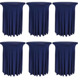 6 Pack Round Cocktail Tablecloth 32"x 43" Spandex Cocktail Table Skirt, Washable Stretch Fitted Table Covers for High Top Bar,Wedding,Party,Events (Navy Blue)