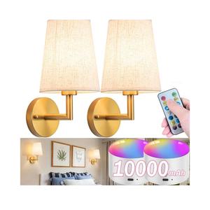 Wall Sconce Battery Operated Wall Light Fixure with Remote Control, Dimmable Battery Operated Wall Sconces Set Of Two, Indoor Wireless Wall Mounted Lamp with Rechargable Bulb For Bedroom Living Room (