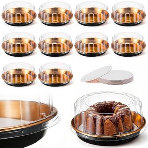 10 Pack 9in Round Cake Container and 10 Pack 8in Cake Boards, Disposable Pie Platters Pizza Carrier Boxes with Dome Lids and Cardboard Bases for Homemade and Party Supplies