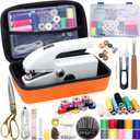 Hand Held Sewing Machine for Adults & Beginners, with Orange Leather Storage Case and 112 PCS Sewing Kit, Portable Mini Hand Sewing Machine, Assorted Needles, Threads, Heavy Duty Scissors