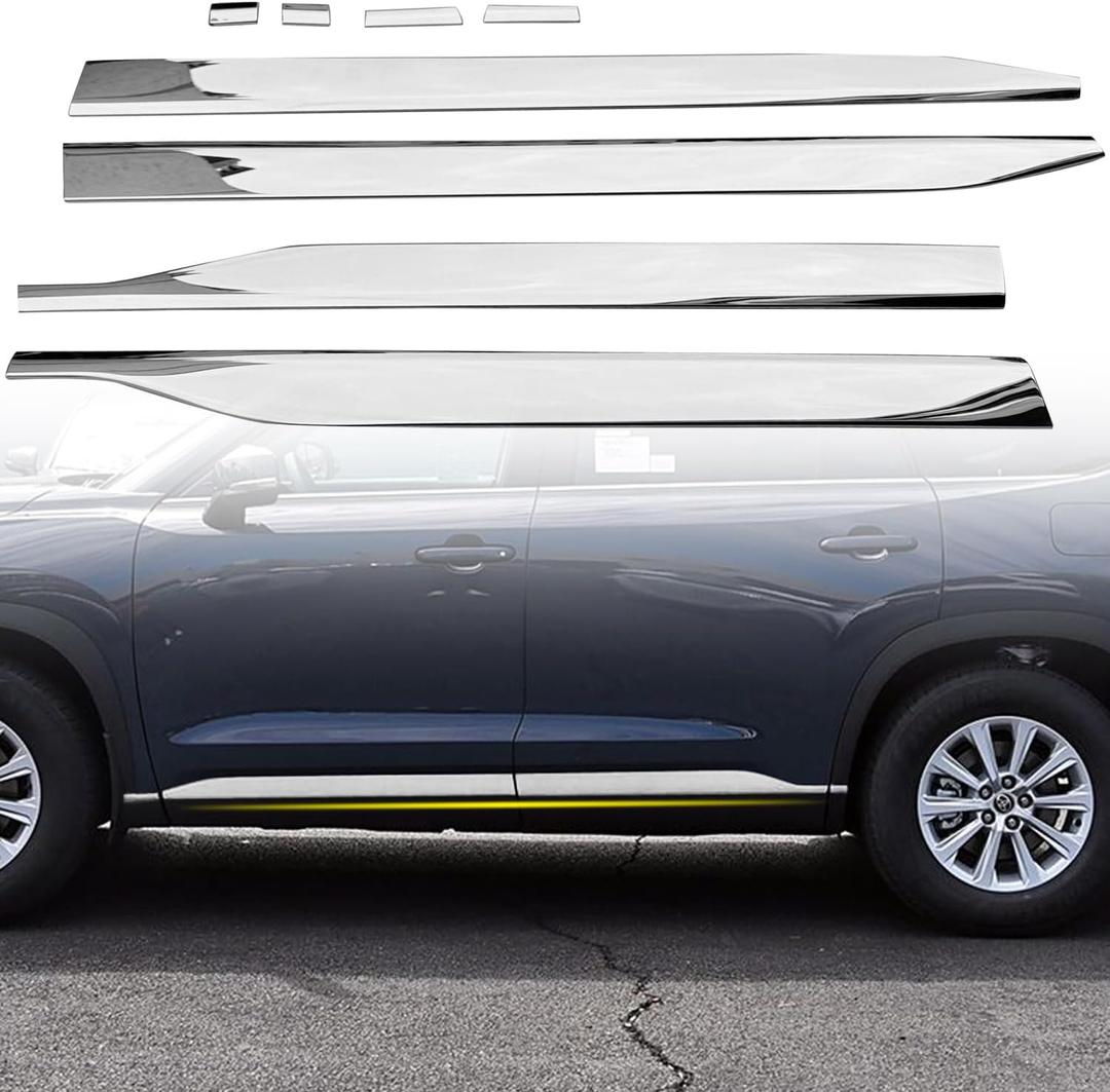 HIGH FLYING Car Exterior Accessories for Toyota Grand Highlander 2024 2025 2026 Side Door Body Molding Strip Cover Trim Stainless Steel 8pcs