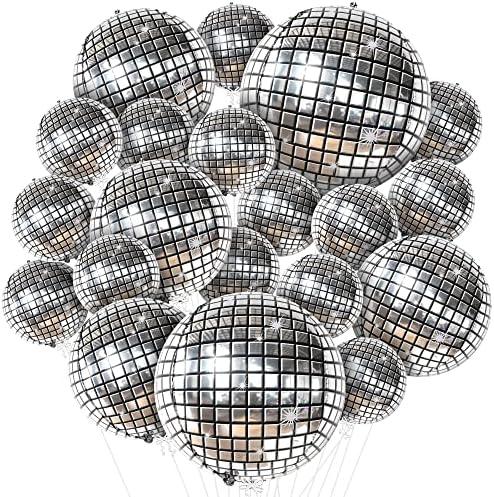 KatchOn, Silver Ball Balloons - 32 Inch, Pack of 20 | Shiny Disco Ball for Disco Party Decorations | 4D Sphere Disco Balloons for Disco Bachelorette Party Decorations | Silver Birthday Décor