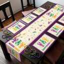 Newwiee 7 Pcs Mardi Gras Beads Table Runner and Placemats Set Table Decorations 13 x 72 Inch Crawfish Runner 12 x 18 Inch Carnival Happy Mardi Gras Holiday Kitchen Dining Home
