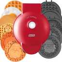 DASH Multimaker with 7 Removable Plates: Waffle Iron & Griddle + 3 Themed Plates - Santa Pumpkin Snowman - Mini Waffle for Halloween and Christmas Holidays - for Kids and Families (Red)