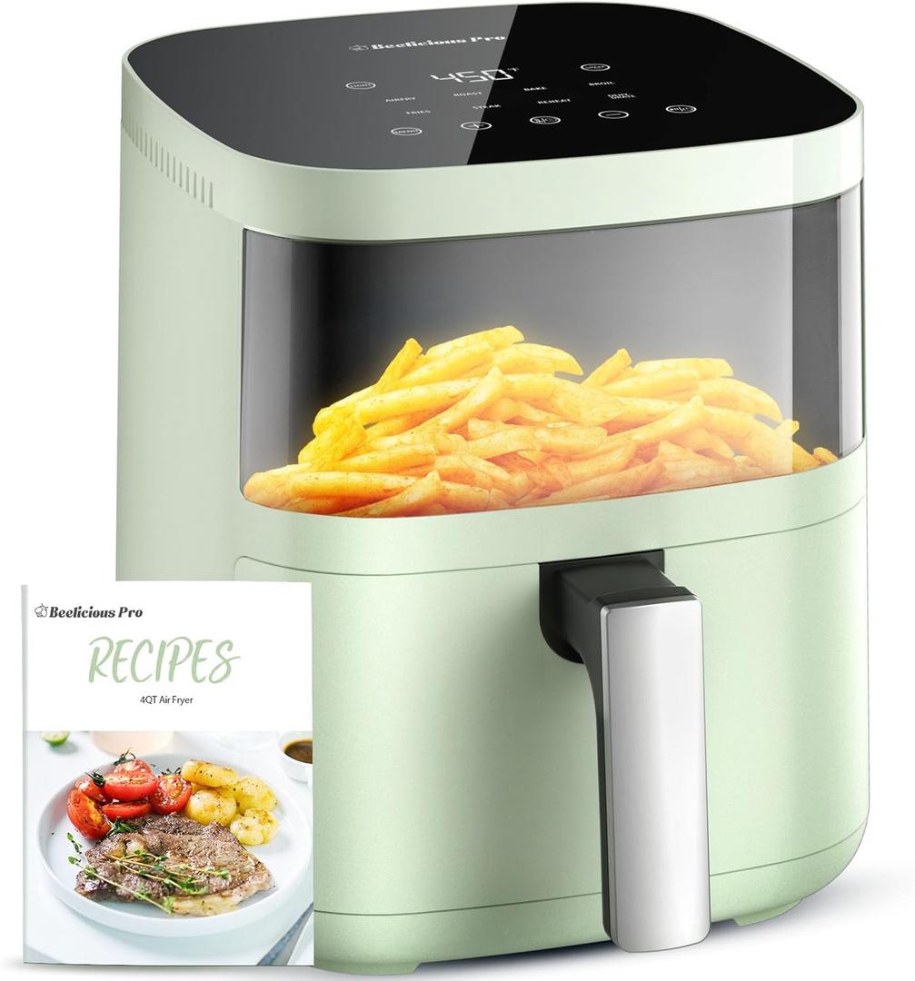 Air Fryer, Beelicious 8-in-1 Smart Compact 4QT Air Fryers, with Viewing Window, Shake Reminder, 450F Digital Airfryer with Flavor-Lock Tech, Dishwasher-Safe & Nonstick, Fit for 1-3 People, Avo Green