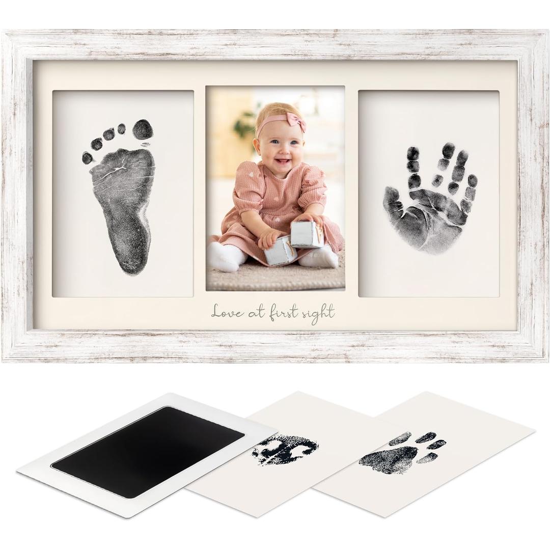 Inkless Hand and Footprint Kit, Boy, Girl, Newborn Keepsake - No Mess Ink Pad for Baby Handprint, Clean Touch Paw Print Kit for Dog, Baby Shower Gifts for New Mom First Mother's Day (Vintage White)