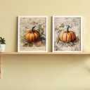 2 x JXREQ Vintage Pumpkin Fall Decorations Wall Art for Home Kitchen Living Room Bathroom Bedroom, Retro Pumpkins Wall Art Posters for Harvest Thanksgiving Decorations Set of 4, 8x10 Inch Unframed