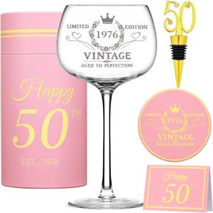 50th Birthday Gifts for Her - Limited Edition Wine Glass Gift Box Set - Unique 50th Bday Gift Ideas for Women, Friends, Sister, Mom, Wife, Daughter - 50 Years Old Gifts, Party Decorations Supplies