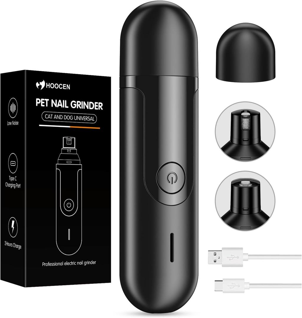 Dog Nail Grinder, Quiet and Low-Vibration Dog Nail Trimmers for Large Dogs, Medium, Small Dogs Cats Pets, Upgrade Professional Electric Pet Paws Toenail Grooming Tool Black