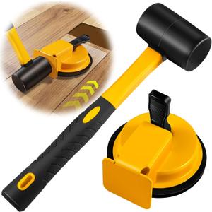 Floor Gap Fixer Tool with Rubber Mallet, Iron Body & Strong Suction Cup, Includes 5 Sticky Pads for Laminate, Vinyl, Wood & Tile Flooring Installation and Repair (Yellow)