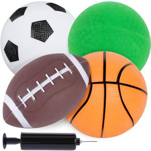 3 otters 4-Pack Sports Balls for Toddlers & Kids, Playground Balls with Pump, 5-Inch Soccer Ball, Basketball, Kickballs, Stockings for Grandkids, Toys for 2+ Boy Indoor/Outdoor Play