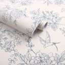 Froluya Cream White and Blue Floral Wallpaper Peel and Stick Wallpaper 17.7"x393.7" Vintage Floral Peel and Stick Wall Paper Removable Boho Self Adhesive Contact Paper for Bedroom Bathroom Vinyl