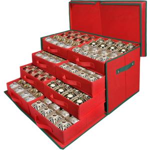 WDZREE Premium Large Christmas Ornament Storage,Box with Side Open, Drawer Style Trays -3" Compartment, 8 Trays, Keeps 128 Holiday Ornaments -Made of Durable 600D Oxford Fabric Tear-Proof Material