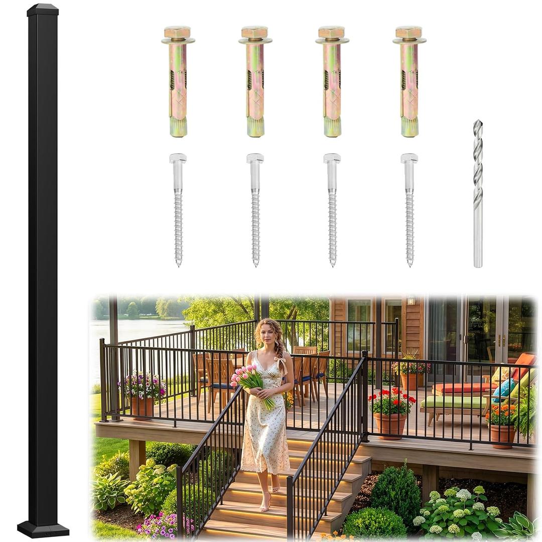 2in x 2in x 45in Aluminum Railing Post with Drill Bit & 2 Screw Types
