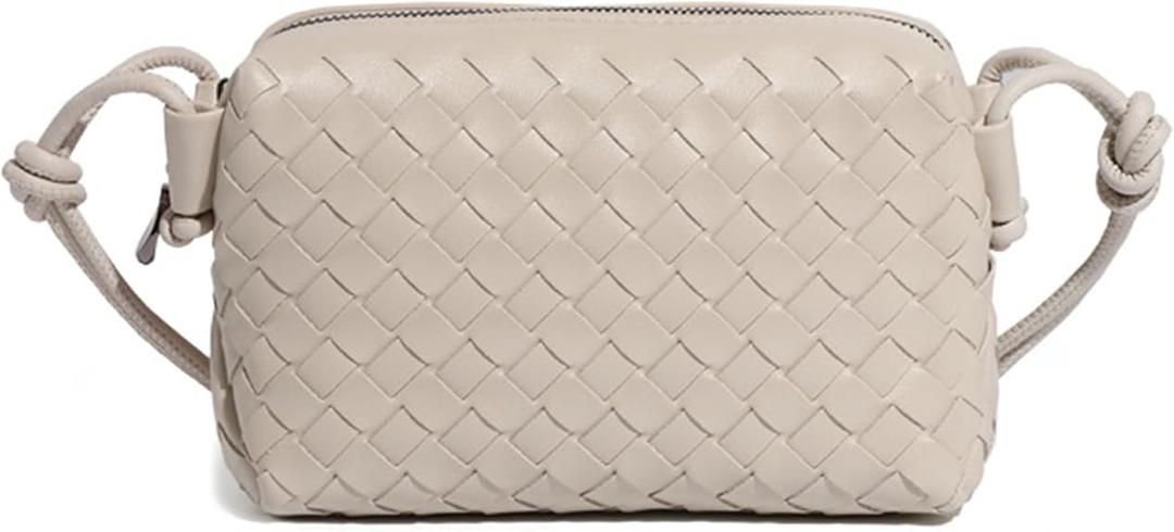 Woven Leather Dumpling Bag Dinner Handbag For Women Purse Hobo Bag Crossbody Shoulder Clutch Evening Wedding Box Bags (Sand Colored)