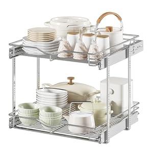 DINDON Pull Out Cabinet Organizer (22-1/ 2" W x 21-1/ 2"D), Cabinet Pull Out Shelves, 2 Tier Pull Out Drawers for Kitchen Cabinets, Wire Basket Slide Out Shelf, Pot and Pan Organizer