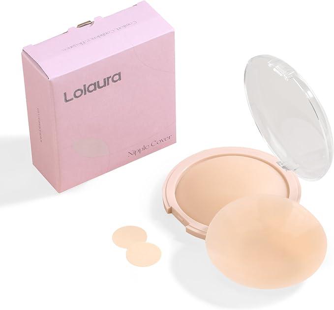 Lolaura Nipple Covers for Women, Reusable Silicone Pasties, Invisible Breast Petals, for Strapless Dresses, with Travel Box