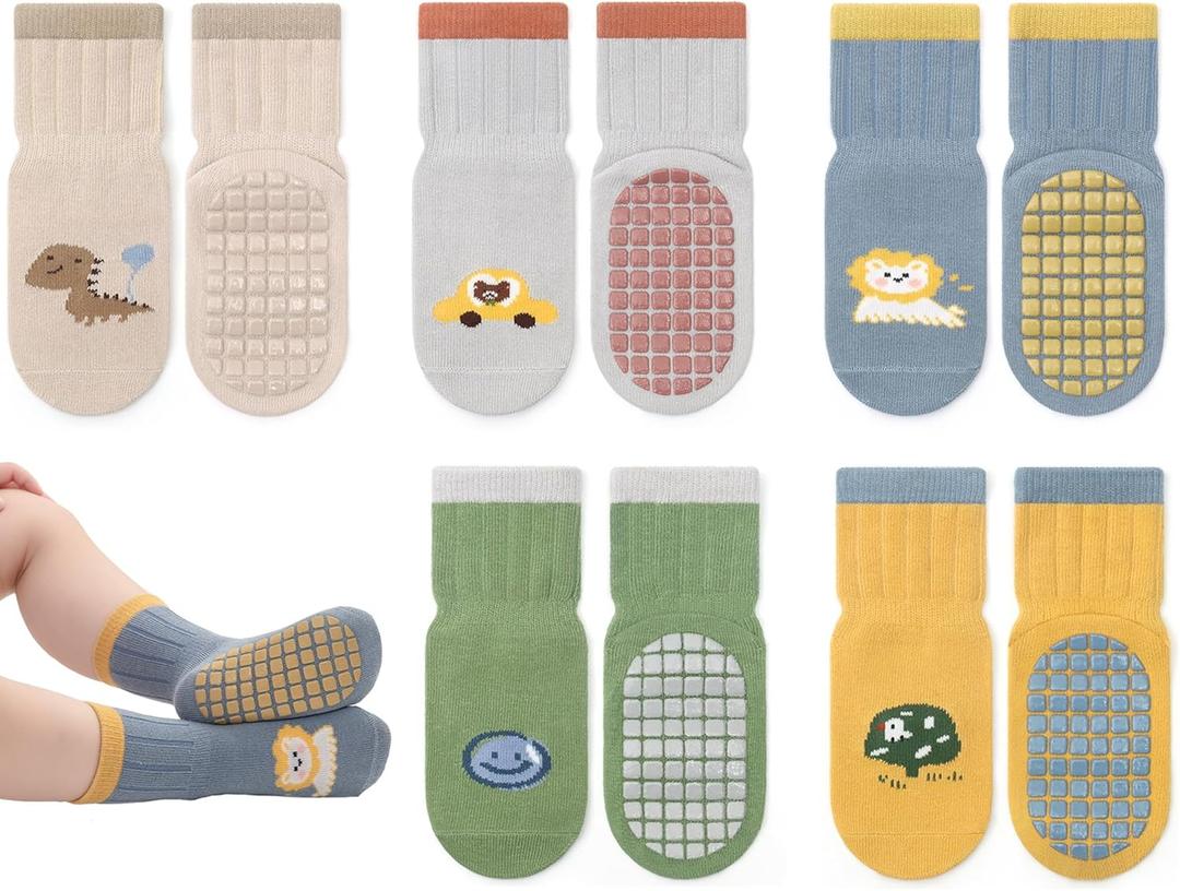 Exegawe Toddler Non Slip Socks, Cute Baby Socks with Grips Crew Socks 5 Pairs, Size: 1-3T