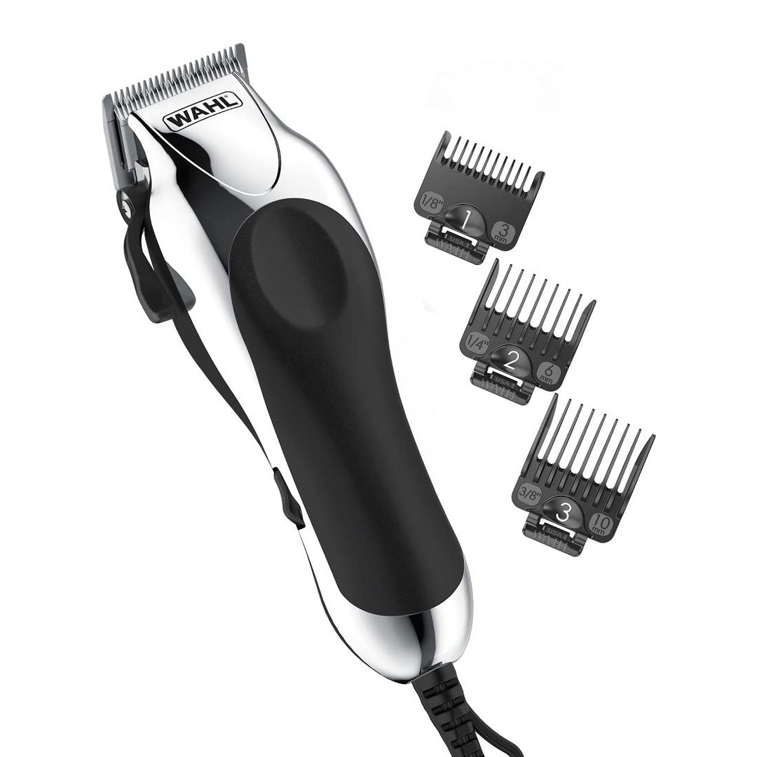 Wahl USA Chrome Pro Corded Clipper Complete Haircutting Kit for Men – Powerful Total Hair Clipping, Beard Trimming, & Grooming - Model 3024635