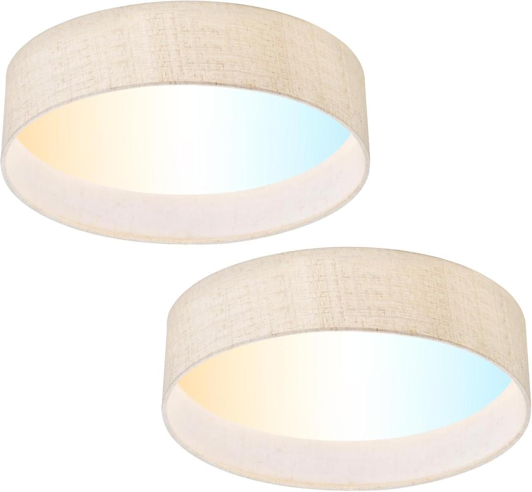 Hamilyeah LED Flush Mount Ceiling Light Fixture Set of 2, Dimmable Ceiling Light Fixture with Fabric Shade 24W 12inch 5CCT, Drum Light Fixture Ceiling Mount for Living Room, Kitchen, Bathroom, Bedroom, 12 inch Flush Mount Beige