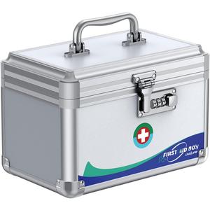 Uniclife Medicine Lock Box First Aid Box with Combination Lock & Handle Portable Medication Metal Lockable Medicine Storage Box Security Lock Box for Medications, 10" x 6" x 6.5" (Silver, Combo Lock)