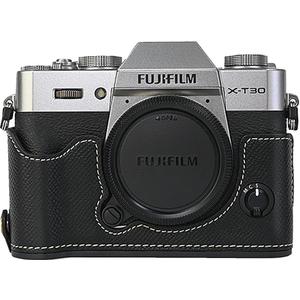 X-T30 Case, BMAOLLONGB Handmade PU Carbon Fibre Leather Half Camera Case Bag Cover Bottom Opening Version for Fujifilm X-T30 XT30 with Hand Strap (Black)