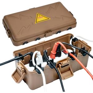 Hrensaw Medium Outdoor Electrical Box(10.6x5.5x4.5inch),Weatherproof Connection Box w/6 Cable Entry,IP54 Waterproof Extension Cord Cover Protect Power Strip,Timer,Plug,Holiday Lights,Brown