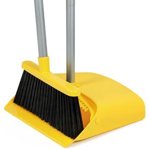 Stand Up Dustpan and Broom Set 50” Long Handle Broom with Dust Pan, with Self Cleaning Combe for Ergonomic Home Office Classroom Indoor Sweeping