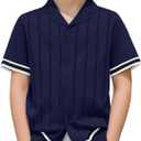 Arshiner Boys Knit Shirts Short Sleeve Button Down Shirt Vintage Fashion Casual Summer Beach Shirts for Kids 12-13 Years (Blue)