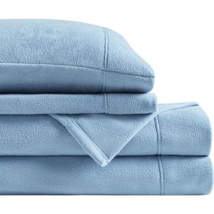 True North by Sleep Philosophy Micro Fleece Bed Sheet Set, Warm, Sheets with 14" Deep Pocket, for Cold Season Cozy Sheet-Set, Matching Pillow Case, Queen, Blue, 4 Piece