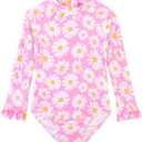Alakuoti Long Sleeve One Piece Ruffle Swimsuit for Toddler Girls Baby Girl Rashguard Shirt with UPF 50+ Sun Protection (Pink, XS)