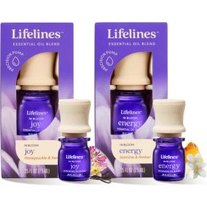 Lifelines Essential Oil Blends, 2-Pack - Blended Essential Oils with Mess-Free Precision Pump for Aromatherapy Diffusers - Long-Lasting Scented Fragrance - in Bloom (Joy & Energy)