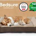 Bedsure SupportMax Orthopedic Dog Bed Medium Size Dog - Extra Thick Supportive Medium Dogs Beds with Waterproof Washable Cover, Comfort Pet Bed Sofa with Soft Sherpa and Nonskid Bottom, Brown, 35"