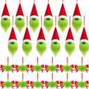 Soulchen 24 Pcs Christmas Lime Green Gnomes Ornaments and Furry Xmas Bows Set Christmas Tree Ornaments Handmade Dwarfs 12 Furry Gnome and 12 Plush Bows for Xmas Tree Decoration Table Tiered Tray Decor