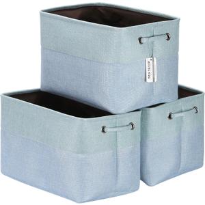 Sea Team 3-Pack Large Storage Basket Set, Trunk Organizer, Clothes Toys Bin, 15 x 10 x 10 Inches, Big Rectangular Canvas Fabric Collapsible Shelf Box with Handles for Kids Room (Babyblue/Mint)