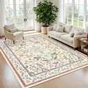GarveeHome 8x10 Area Rugs for Living Room Floral Machine Washable Rugs Soft Non-Slip Backing Carpet Indoor Stain Resistant Low Pile for Bedroom Dining Room Farmhouse Nursery Beige