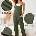 Glamaker Women's Casual Waffle Knit Jumpsuit Loose Spaghetti Strap Overalls Jumpsuits Baggy Sleeveless Maternity Romper (Green, S)