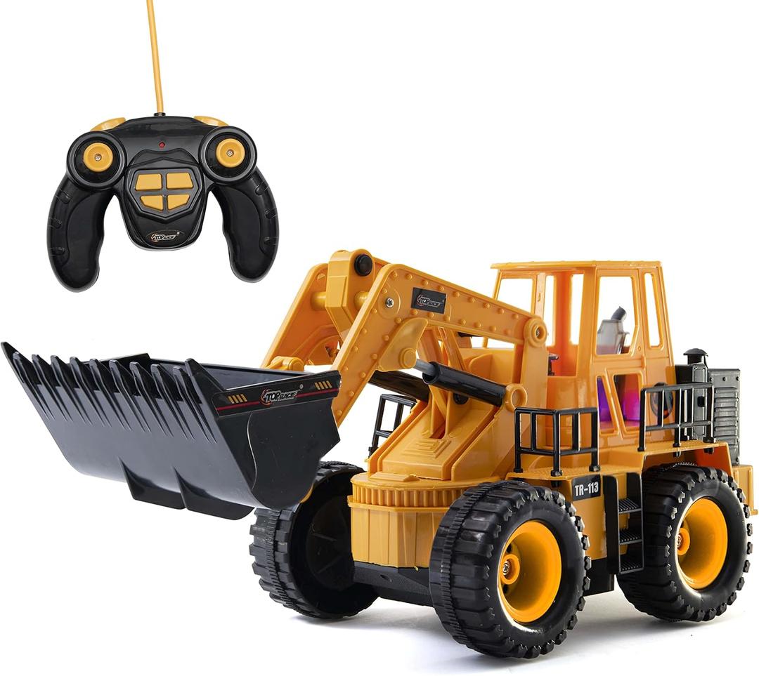 Top Race TR-113 5 Channel Full Functional Remote Control Tractor Toy Front Loader - 14 x 6 x 8 inch Electric RC Remote Control Construction Toy Tractors with Lights and Sounds