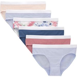Hanes Girls' Originals Underwear,Boys'hort and Hipster Stretch Cotton,6-pack (12, Ivory/Blue/Pink/Tie Dye Print - Hipster)