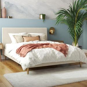 Mr. Kate Daphne Upholstered Bed with Vertical Channel Tufted Headboard, Full, Ivory Velvet