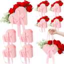 Ctosree 12 Set Heart Shaped Flower Boxes with Ribbon Bow DIY Valentine Day Flower Gift Bags Personalized Floral Packaging Bags for Bridal Shower Anniversary Valentine Day Party Supplies(Pink)