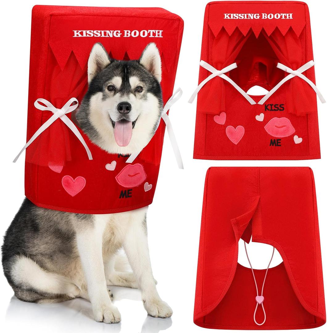 Valentine Dog Costume Kissing Booth Headpiece for Dog and Cats Cute Pup Kissing Booth Pet Headwear Costume Gift for Holiday Birthday Party(Red,L/XL)